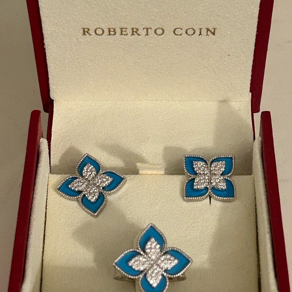 Coin Princess Set in Silver Flower Earrings and Ring.
